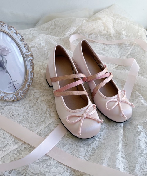 セール】レースアップリボンヒールバレエシューズ（パンプス）｜Loueme