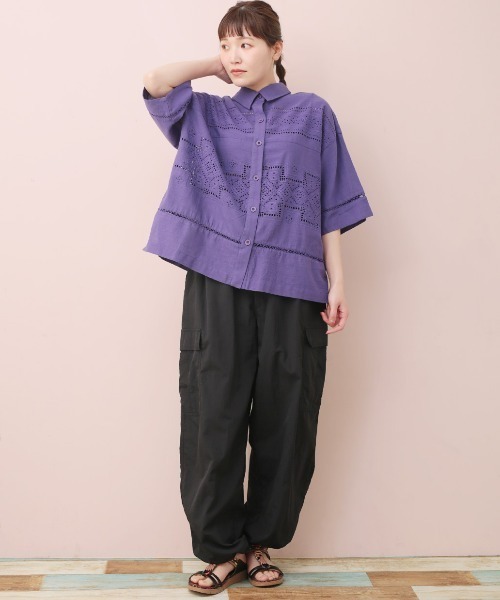 チチカカ（チチカカ）の「Rico カットワークエンブロイダリーシャツ（シャツ/ブラウス・レディース・ブラック/パープル/ナチュラル・FREE）」の8枚目の写真