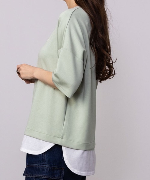 URBAN COLLECTION（アーバンコレクション）の「URBAN COLLECTION エアスムージー　フェイクレイヤードプリント入りTシャツ（Tシャツ/カットソー・レディース・チャコールグレー/ベージュ/ライトグリーン/ラベンダー・フリー）」の7枚目の写真