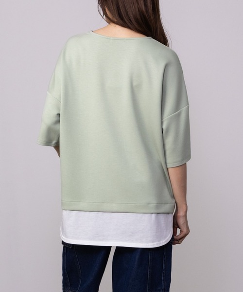 URBAN COLLECTION（アーバンコレクション）の「URBAN COLLECTION エアスムージー　フェイクレイヤードプリント入りTシャツ（Tシャツ/カットソー・レディース・チャコールグレー/ベージュ/ライトグリーン/ラベンダー・フリー）」の8枚目の写真