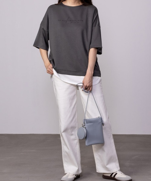 URBAN COLLECTION（アーバンコレクション）の「URBAN COLLECTION エアスムージー　フェイクレイヤードプリント入りTシャツ（Tシャツ/カットソー・レディース・チャコールグレー/ベージュ/ライトグリーン/ラベンダー・フリー）」の9枚目の写真