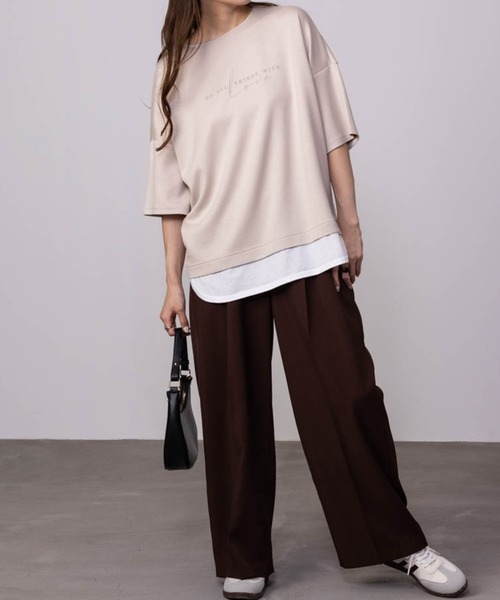 URBAN COLLECTION（アーバンコレクション）の「URBAN COLLECTION エアスムージー　フェイクレイヤードプリント入りTシャツ（Tシャツ/カットソー・レディース・チャコールグレー/ベージュ/ライトグリーン/ラベンダー・フリー）」の11枚目の写真