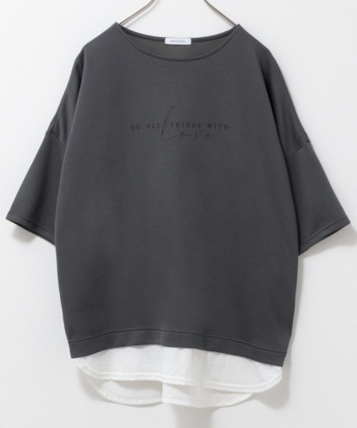 URBAN COLLECTION（アーバンコレクション）の「URBAN COLLECTION エアスムージー　フェイクレイヤードプリント入りTシャツ（Tシャツ/カットソー・レディース・チャコールグレー/ベージュ/ライトグリーン/ラベンダー・フリー）」の14枚目の写真
