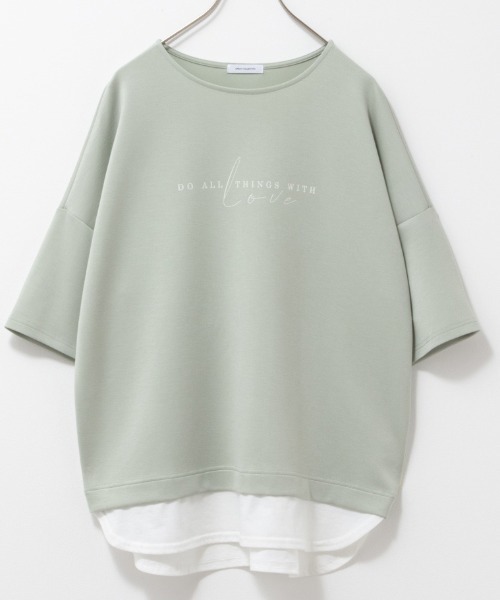 URBAN COLLECTION（アーバンコレクション）の「URBAN COLLECTION エアスムージー　フェイクレイヤードプリント入りTシャツ（Tシャツ/カットソー・レディース・チャコールグレー/ベージュ/ライトグリーン/ラベンダー・フリー）」の12枚目の写真