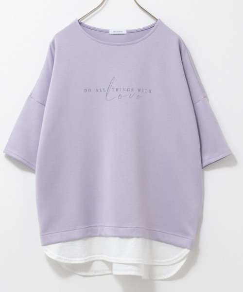 URBAN COLLECTION（アーバンコレクション）の「URBAN COLLECTION エアスムージー　フェイクレイヤードプリント入りTシャツ（Tシャツ/カットソー・レディース・チャコールグレー/ベージュ/ライトグリーン/ラベンダー・フリー）」の15枚目の写真