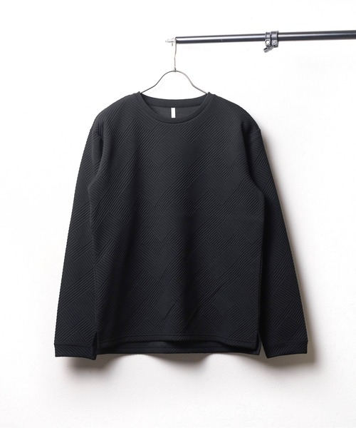 NO WAY（ノーウェイ）の「/クルーネックジオメトリックジャガードロングスリーブTシャツ（Tシャツ/カットソー・メンズ・グレー/ブラック/ホワイト・MEDIUM/LARGE）」の2枚目の写真