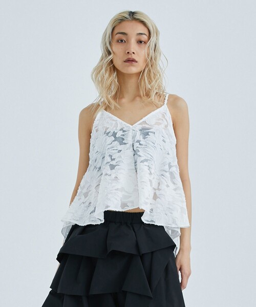 サク様リクエストタグ付★PUBLIC TOKYO ダマスクジャガードアシメキャミ TAAKK/ターク】アシンメトリージャガードキャミソール