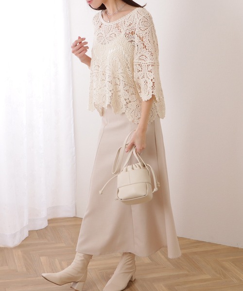 Lace Ladies(レースレディース)の「クロシェ編み スカラップ 7分袖 ショート トップス(その他トップス・レディース・アイボリー/ホワイト・FREE)」の4枚目の写真