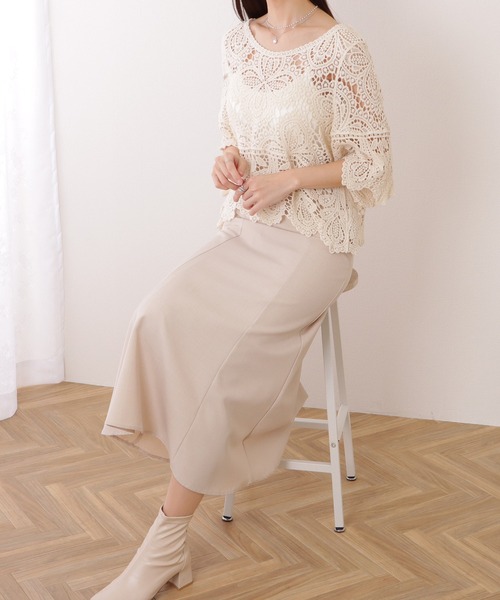 Lace Ladies(レースレディース)の「クロシェ編み スカラップ 7分袖 ショート トップス(その他トップス・レディース・アイボリー/ホワイト・FREE)」の7枚目の写真