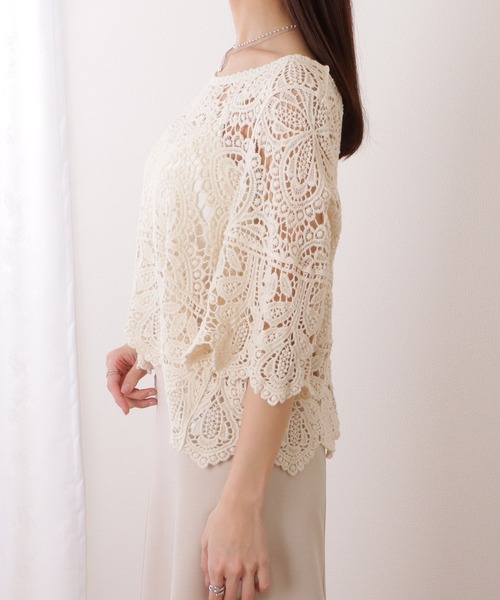 Lace Ladies(レースレディース)の「クロシェ編み スカラップ 7分袖 ショート トップス(その他トップス・レディース・アイボリー/ホワイト・FREE)」の8枚目の写真