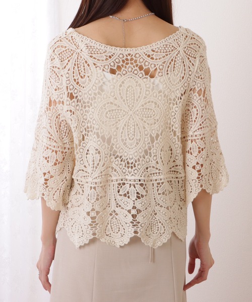 Lace Ladies(レースレディース)の「クロシェ編み スカラップ 7分袖 ショート トップス(その他トップス・レディース・アイボリー/ホワイト・FREE)」の9枚目の写真