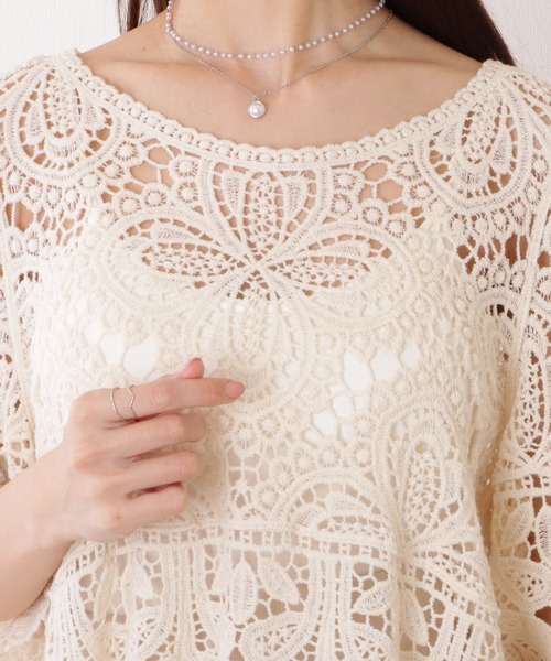 Lace Ladies(レースレディース)の「クロシェ編み スカラップ 7分袖 ショート トップス(その他トップス・レディース・アイボリー/ホワイト・FREE)」の15枚目の写真
