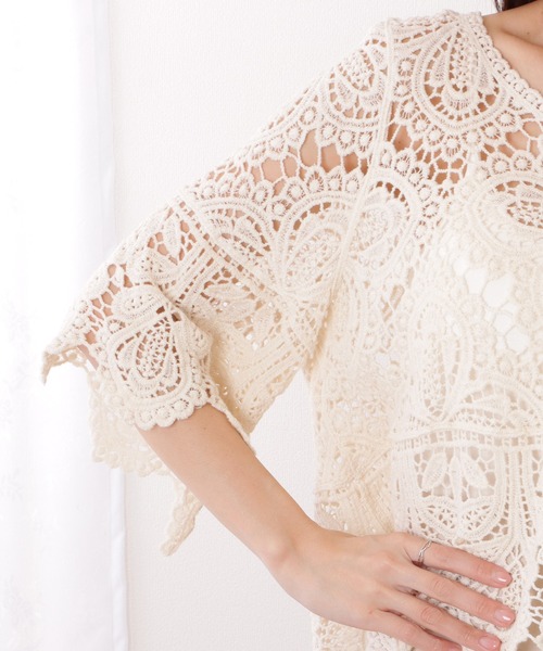 Lace Ladies(レースレディース)の「クロシェ編み スカラップ 7分袖 ショート トップス(その他トップス・レディース・アイボリー/ホワイト・FREE)」の17枚目の写真