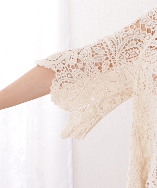 Lace Ladies(レースレディース)の「クロシェ編み スカラップ 7分袖 ショート トップス(その他トップス・レディース・アイボリー/ホワイト・FREE)」の18枚目の写真