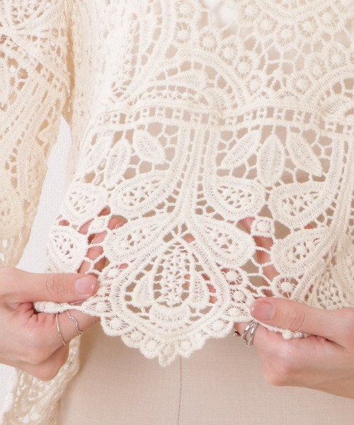 Lace Ladies(レースレディース)の「クロシェ編み スカラップ 7分袖 ショート トップス(その他トップス・レディース・アイボリー/ホワイト・FREE)」の19枚目の写真
