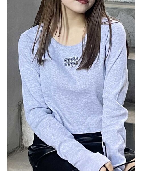 MURUA（ムルーア）の「ロゴテレコTシャツ（Tシャツ/カットソー・レディース・ホワイト/ブラック/カーキ/ライトブルー/グレー・FREE）」の3枚目の写真