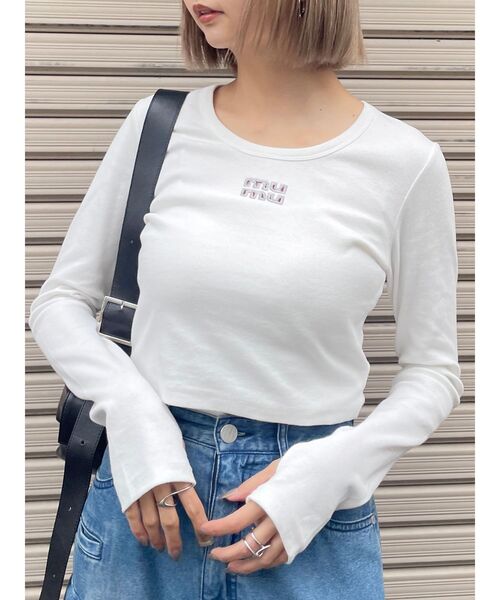 MURUA（ムルーア）の「ロゴテレコTシャツ（Tシャツ/カットソー・レディース・ホワイト/ブラック/カーキ/ライトブルー/グレー・FREE）」の2枚目の写真