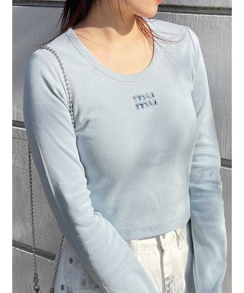 MURUA（ムルーア）の「ロゴテレコTシャツ（Tシャツ/カットソー・レディース・ホワイト/ブラック/カーキ/ライトブルー/グレー・FREE）」の5枚目の写真