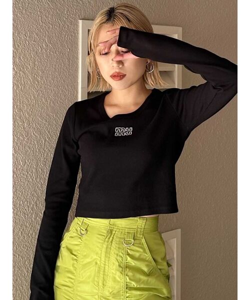 MURUA（ムルーア）の「ロゴテレコTシャツ（Tシャツ/カットソー・レディース・ホワイト/ブラック/カーキ/ライトブルー/グレー・FREE）」の18枚目の写真