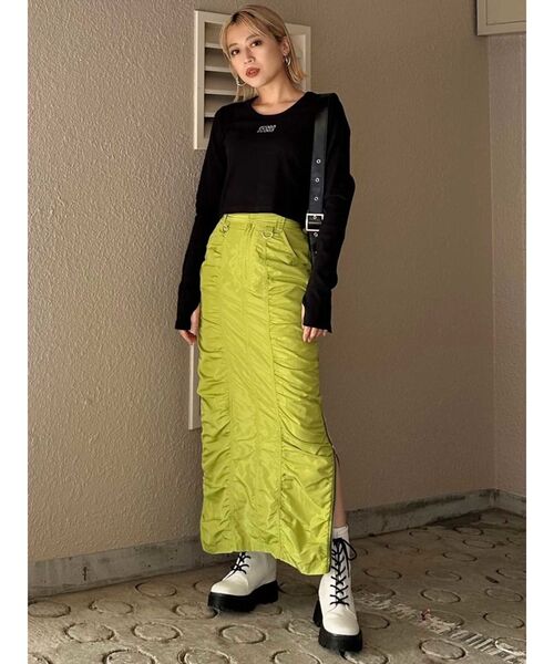 MURUA（ムルーア）の「ロゴテレコTシャツ（Tシャツ/カットソー・レディース・ホワイト/ブラック/カーキ/ライトブルー/グレー・FREE）」の6枚目の写真