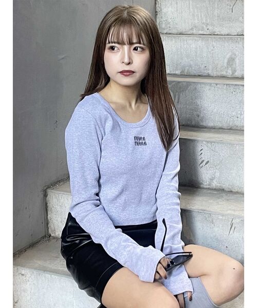 MURUA（ムルーア）の「ロゴテレコTシャツ（Tシャツ/カットソー・レディース・ホワイト/ブラック/カーキ/ライトブルー/グレー・FREE）」の7枚目の写真