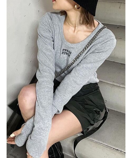 MURUA（ムルーア）の「ロゴテレコTシャツ（Tシャツ/カットソー・レディース・ホワイト/ブラック/カーキ/ライトブルー/グレー・FREE）」の15枚目の写真