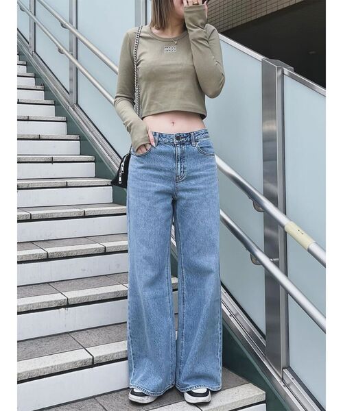 MURUA（ムルーア）の「ロゴテレコTシャツ（Tシャツ/カットソー・レディース・ホワイト/ブラック/カーキ/ライトブルー/グレー・FREE）」の13枚目の写真