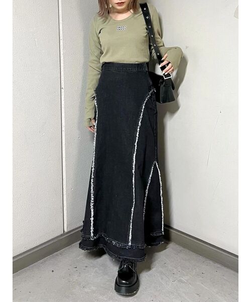 MURUA（ムルーア）の「ロゴテレコTシャツ（Tシャツ/カットソー・レディース・ホワイト/ブラック/カーキ/ライトブルー/グレー・FREE）」の14枚目の写真