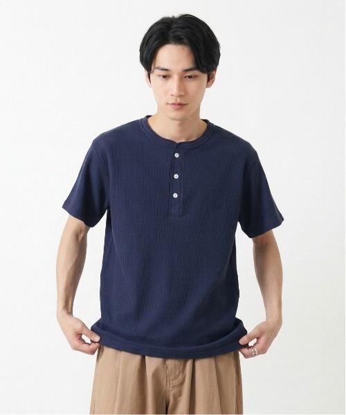 JEMORGAN（ジェーイーモーガン）の「【JEMORGAN / ジェーイーモーガン】ワッフルヘンリーネック　パック入り半袖Tシャツ（Tシャツ/カットソー・メンズ・ネイビー/ホワイト/ブラック/カーキ/ナチュラル/杢グレー・M/L/XL/S）」の6枚目の写真