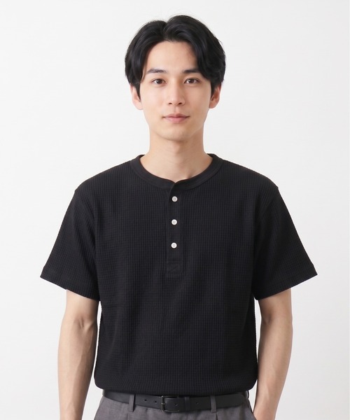JEMORGAN（ジェーイーモーガン）の「【JEMORGAN / ジェーイーモーガン】ワッフルヘンリーネック　パック入り半袖Tシャツ（Tシャツ/カットソー・メンズ・ネイビー/ホワイト/ブラック/カーキ/ナチュラル/杢グレー・M/L/XL/S）」の2枚目の写真