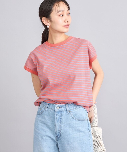 coen(コーエン)の「USAコットンレトロボーダーフレンチスリーブ(Tシャツ/カットソー・レディース・モカ/ターコイズブルー/ホワイト/ピンク/ライラック/ブラック・L/M)」の6枚目の写真