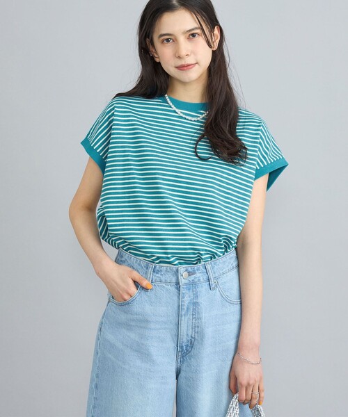 coen(コーエン)の「USAコットンレトロボーダーフレンチスリーブ(Tシャツ/カットソー・レディース・モカ/ターコイズブルー/ホワイト/ピンク/ライラック/ブラック・L/M)」の4枚目の写真