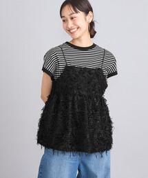 coen | USAコットンレトロボーダーフレンチスリーブ(Tシャツ/カットソー)