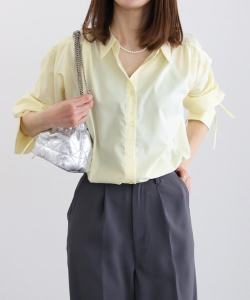Pierrot(ピエロ)の「ボリュームスリーブ袖リボンシャツ(シャツ/ブラウス・レディース・オフホワイト/ライトイエロー/ストライプ・M/L)」の17枚目の写真