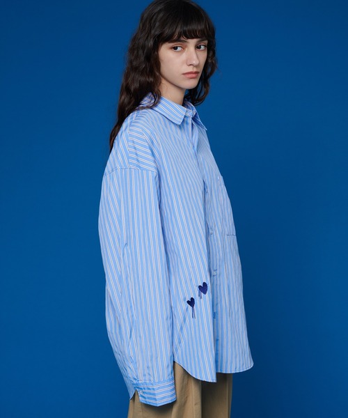ONCILY(オンシェリー)の「HEART EMBROIDERY STRIPE SHIRT / ハート刺繍ストライプシャツ(シャツ/ブラウス・メンズ・イエロー/ブルー・LARGE/MEDIUM)」の19枚目の写真