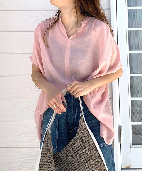 Q（キュー）の「シアーレーヨンスキッパーシャツ（シャツ/ブラウス・レディース・ピンク/ブラック/ベージュ/バーガンディー/マスタード・MEDIUM）」の5枚目の写真