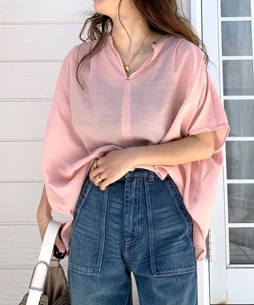 Q（キュー）の「シアーレーヨンスキッパーシャツ（シャツ/ブラウス・レディース・ピンク/ブラック/ベージュ/バーガンディー/マスタード・MEDIUM）」の8枚目の写真