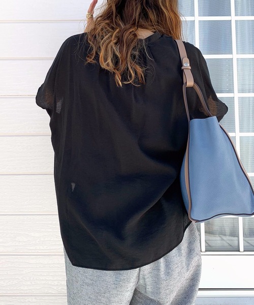 Q（キュー）の「シアーレーヨンスキッパーシャツ（シャツ/ブラウス・レディース・ピンク/ブラック/ベージュ/バーガンディー/マスタード・MEDIUM）」の12枚目の写真