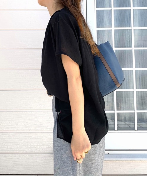 Q（キュー）の「シアーレーヨンスキッパーシャツ（シャツ/ブラウス・レディース・ピンク/ブラック/ベージュ/バーガンディー/マスタード・MEDIUM）」の11枚目の写真