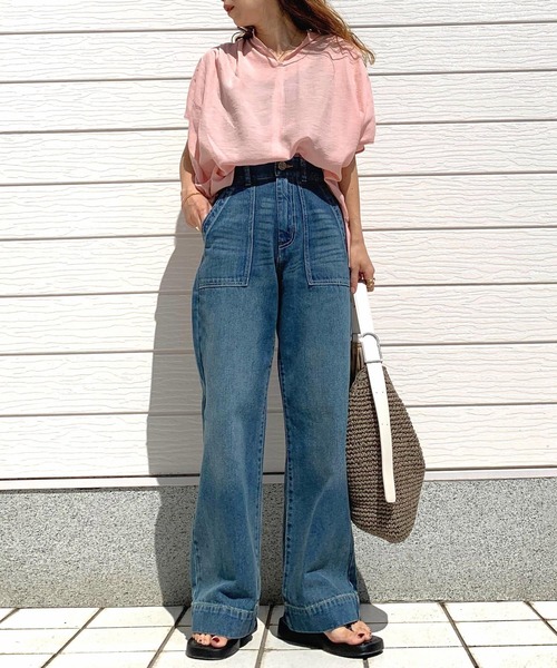 Q（キュー）の「シアーレーヨンスキッパーシャツ（シャツ/ブラウス・レディース・ピンク/ブラック/ベージュ/バーガンディー/マスタード・MEDIUM）」の13枚目の写真