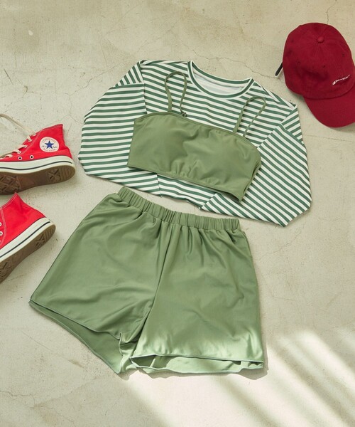 FREAK'S STORE(フリークスストア)の「限定展開 ボーダーラッシュガード付ビキニ3Pセット(水着・スイムウェア)(水着・レディース・ブラック/ベージュ/グリーン/レッド/ブルー・MEDIUM/SMALL)」の13枚目の写真