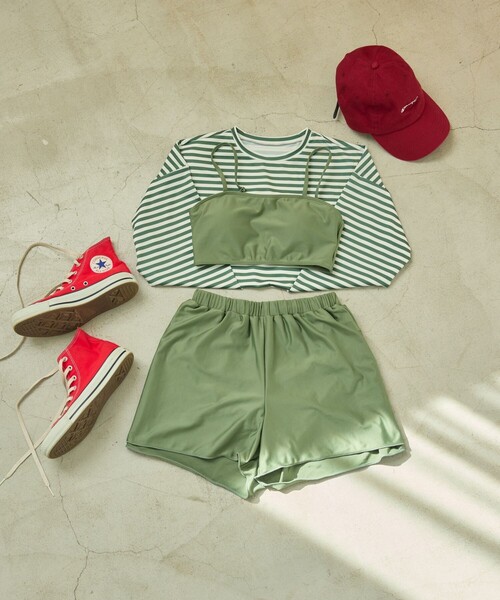 FREAK'S STORE(フリークスストア)の「限定展開 ボーダーラッシュガード付ビキニ3Pセット(水着・スイムウェア)(水着・レディース・ブラック/ベージュ/グリーン/レッド/ブルー・MEDIUM/SMALL)」の12枚目の写真