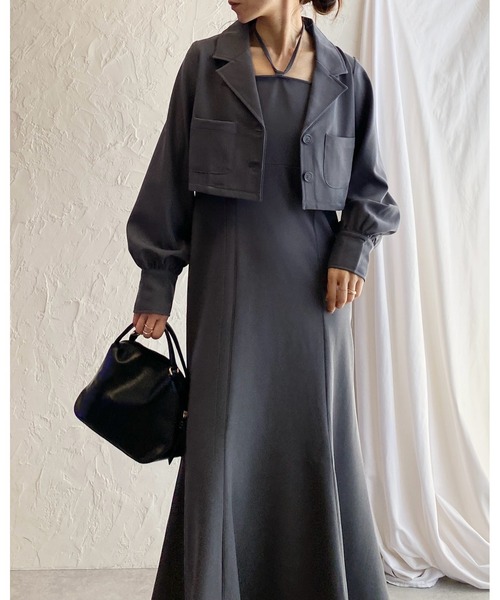 She's Closet（シーズクローゼット）の「ショート丈クロップドシングルテーラードジャケット（テーラードジャケット・レディース・アイボリー/チャコールグレー/ブラック・FREE）」の5枚目の写真