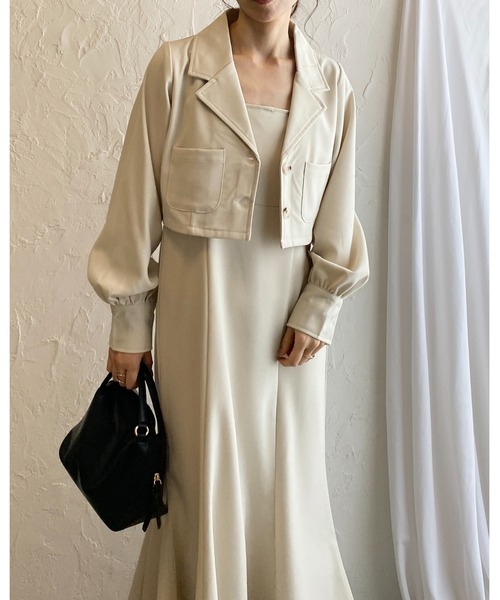 She's Closet（シーズクローゼット）の「ショート丈クロップドシングルテーラードジャケット（テーラードジャケット・レディース・アイボリー/チャコールグレー/ブラック・FREE）」の6枚目の写真