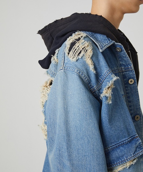 DISCOVERED（ディスカバード）の「BORO DENIM BLOUSON（デニムジャケット・メンズ・ブラック/インディゴブルー・1/3）」の18枚目の写真