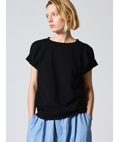 mizuiroind(ミズイロインド)の「mizuiro ind フリルスリーブクルーネックプルオーバー(Tシャツ/カットソー・レディース・キナリ/オフホワイト/グレー/ブラック/ブルー・FREE)」の1枚目の写真