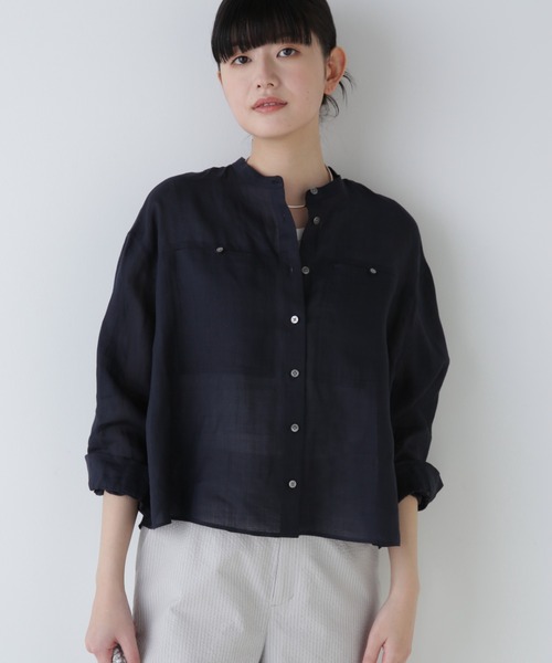 human woman(ヒューマンウーマン)の「◆ラミーブラウス(シャツ/ブラウス・レディース・ブルー系その他/ネイビー/ベージュ系その他2/ブラウン/ライトグリーン・MEDIUM)」の4枚目の写真