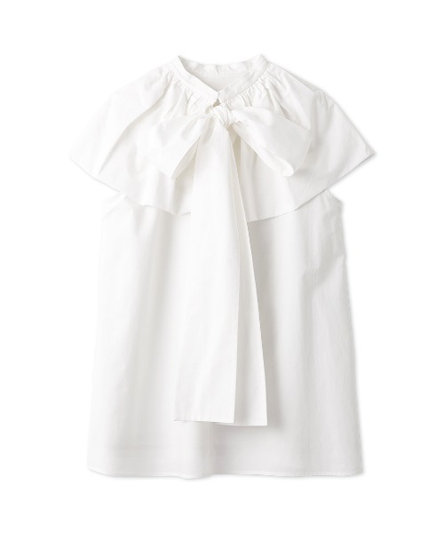 Mila Owen（ミラオーウェン）の「スタンドカラーラッフルボウタイブラウス【手洗い可能】（Tシャツ/カットソー・レディース・ドット/ホワイト/ブラック・1/0）」の12枚目の写真