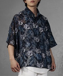 【MinoriTY】透かしフラワードルマンシルエットシャツ シアートップス メンズ 透かしシャツ 半袖シャツ オーバーサイズ ビッグシルエット ルーズシルエット 秋服 夏服