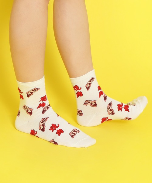 PUNYUS（プニュズ）の「フード総柄ソックス（ソックス/靴下・レディース・レッド/ブラウン/ブラック・FREE）」の6枚目の写真